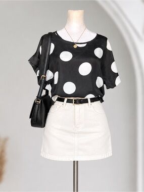 Liva Girl Large Polka Dot Short Sleeve Blouse Size S